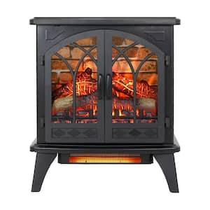 24 in. Freestanding 3D Flame Infrared Quartz Electric Fireplace in Black with Remote Control