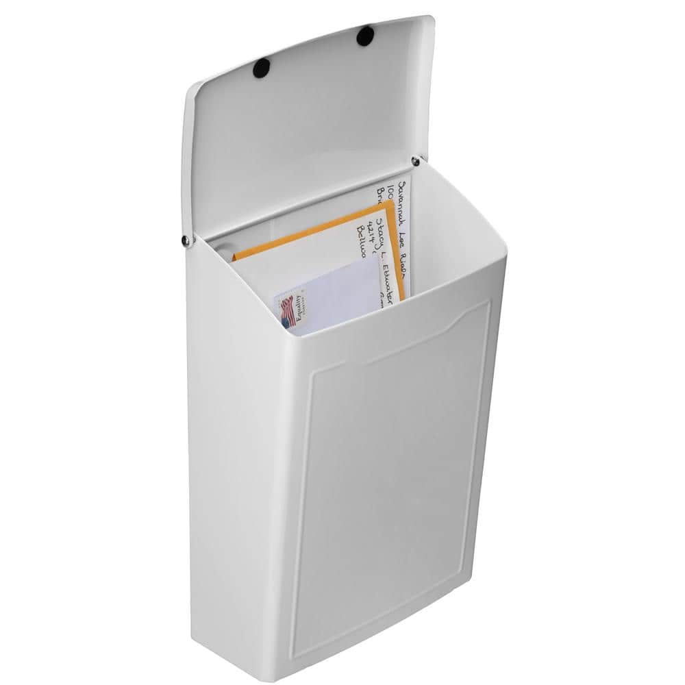 White Steel Modern Wall Mount Mailbox, Small