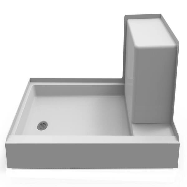 JACUZZI PRIMO Seated 60 in. L x 30 in. W Single Threshold Shower Pan Base with Left Drain in White