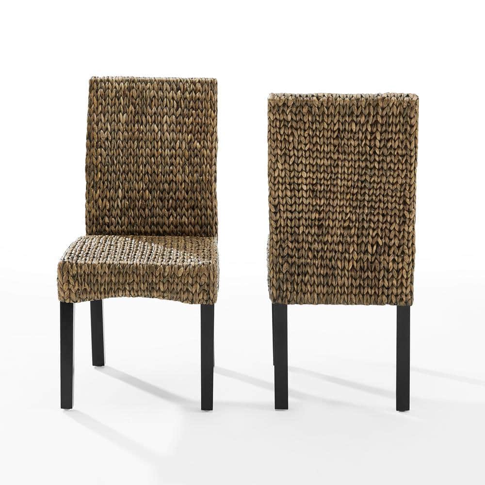 Edgewater Mahogany Wood & Seagrass Parsons Side Chair, Dark Brown