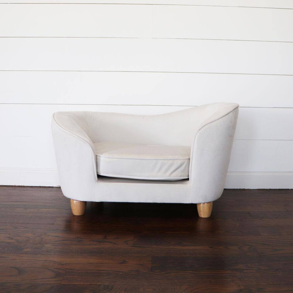 Cream Faux-Velvet Elevated Pet Sofa for Small Pets