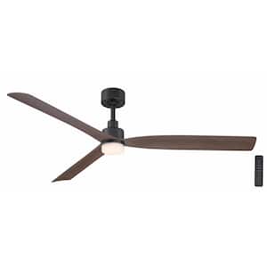 Marlston 60 in. Indoor/Outdoor Matte Black with Whiskey Blades Ceiling Fan with Adjustable White with Remote Included
