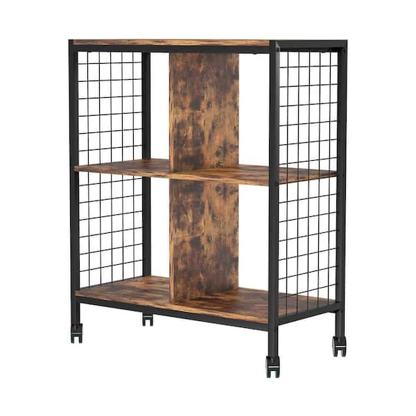 Tidoin 28.35 in. W Brown Rectangular 3-Shelves Accent Bookcase with 4-Wheel