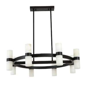 Luella 16-Lights Black Pendant Light with Spanish Alabaster Shades and Bulbs Included