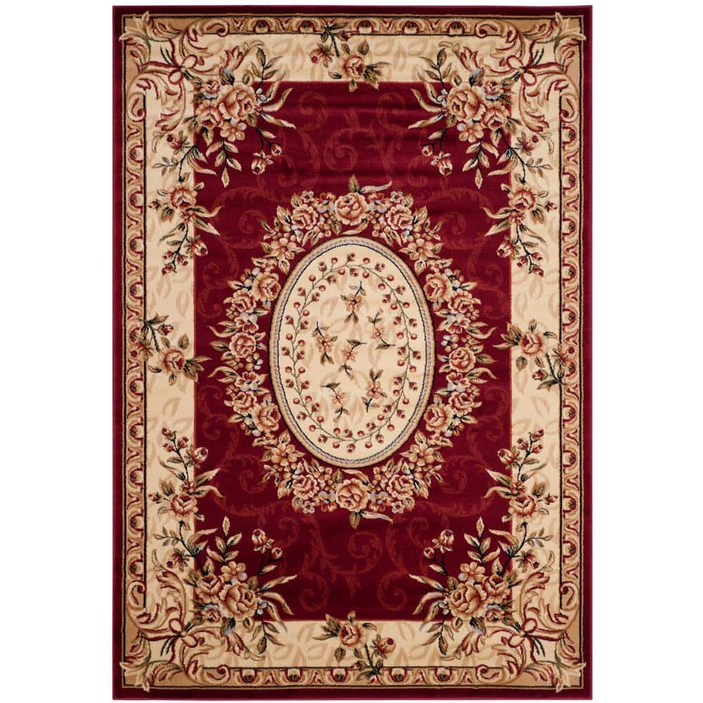 Red and Ivory Floral Synthetic 6' x 9' Area Rug