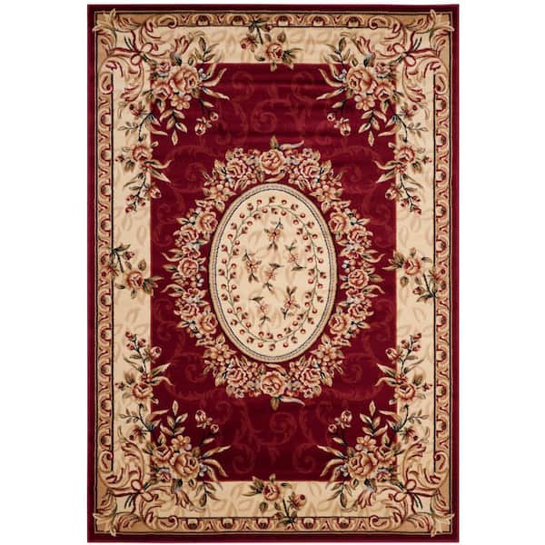 Lyndhurst Red/Ivory 6 ft. x 9 ft. Floral Medallion Border Area Rug