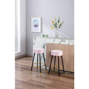 30.31 in. Pink Backless Metal Counter Height Bar Stools Velvet Kitchen Stools with Foot Rest (Set of 2)