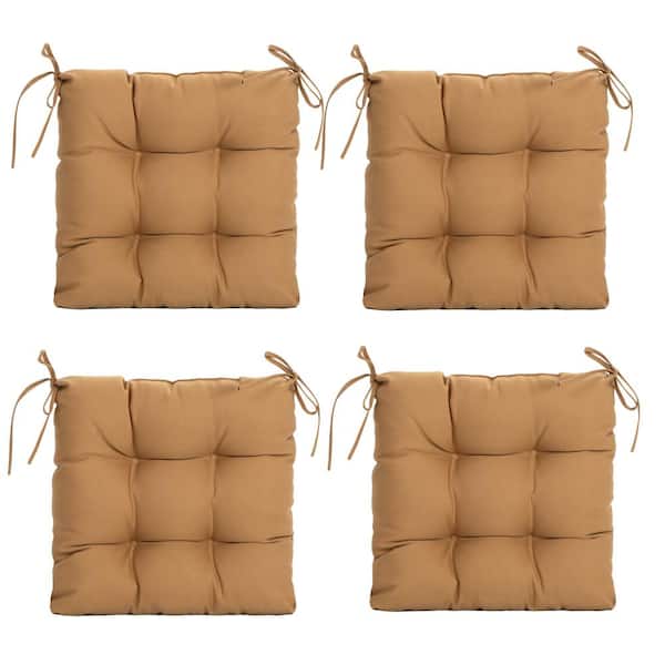 ARTPLAN Outdoor Seat Cushions, Set of 4, Patio Seat Chair Cushions 19"x19"x4" with Ties, for Outdoor Dinning chair, Light Brown