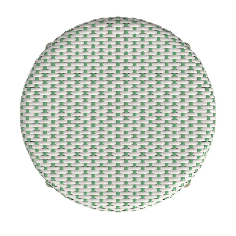 White and Green Dot Rattan Backless Counter Stool