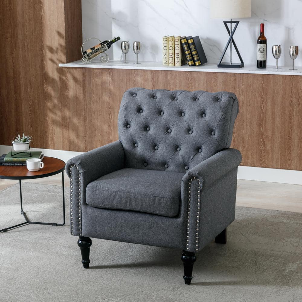 Uixe Mid-Century Modern Dark Gray Button Linen Upholstered Accent ...