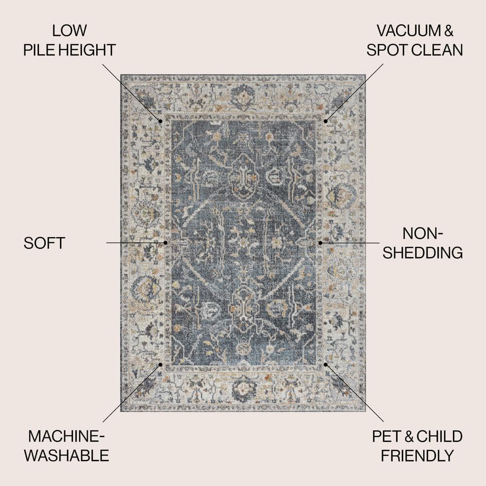 Dark Gray and Cream 8' x 10' Reversible Washable Synthetic Area Rug