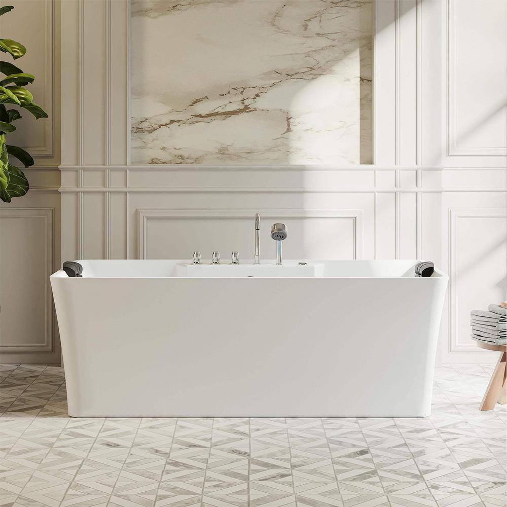 67'' White Acrylic Freestanding Whirlpool Bathtub with Jets