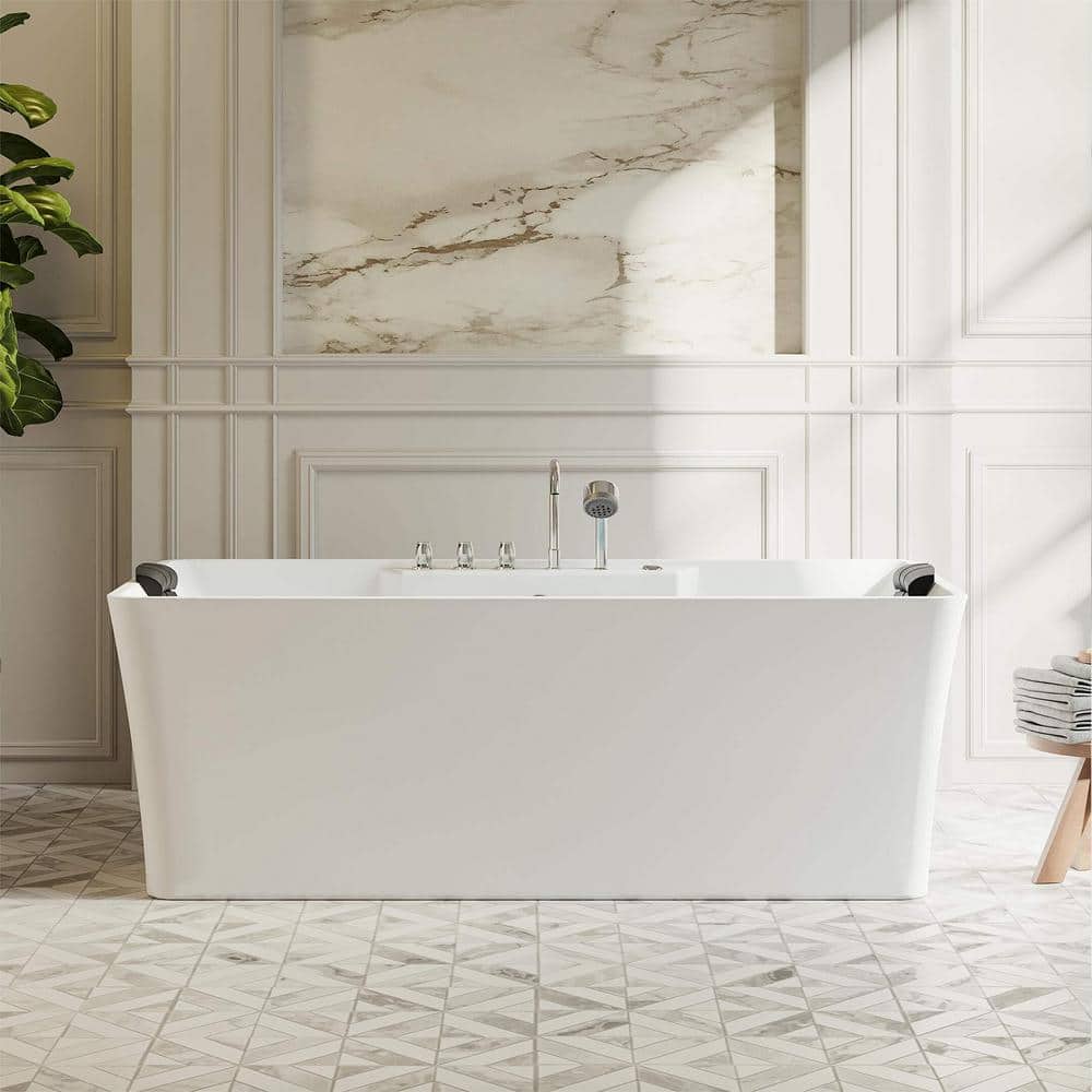 67'' White Acrylic Freestanding Whirlpool Bathtub with Jets