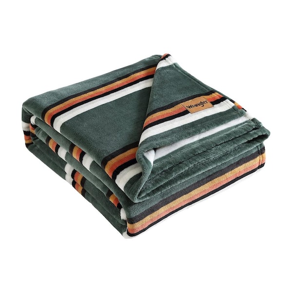 Wrangler Western Saddle Stripe 1-Piece Green Ultra Soft Plush Fleece Twin Blanket