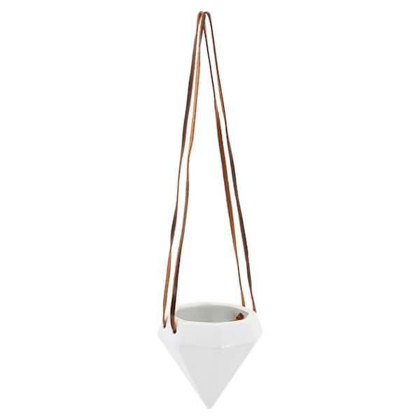 Arcadia Garden Products Diamond 4-1/2 in. x 4-1/2 in. Gloss White Ceramic Hanging Planter