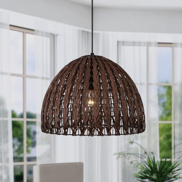 Designers Fountain Layla 60-Watt 1-Light Black with Stained Cane Tropical Pendant Light with Stained Cane Shade and No Bulbs Included