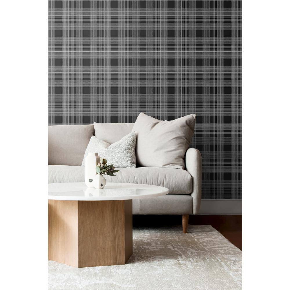 Onyx Black and White Plaid Vinyl Peel and Stick Wallpaper