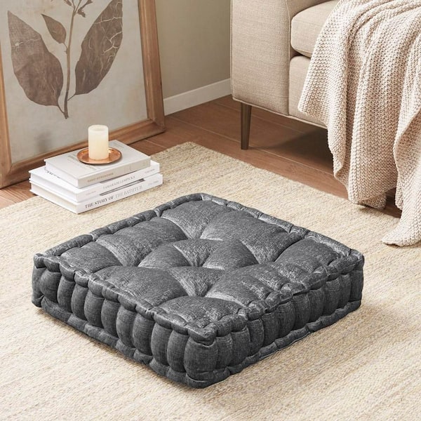 Charcoal Polyester Square Pouf Floor Pillow Cushion Upholstered Pouf Comfortable Home Pouf