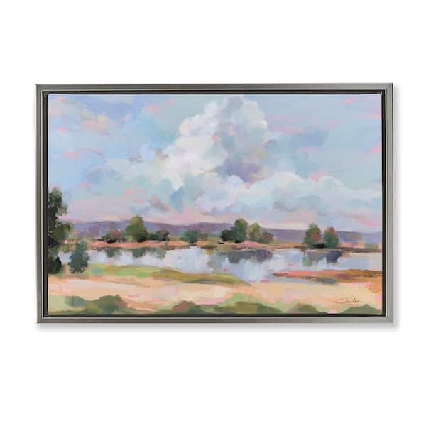 Stupell Industries River View Overhead Clouds by Silvia Vassileva Gray Floater Frame Nature Graphic Art Print 17 in. x 25 in.