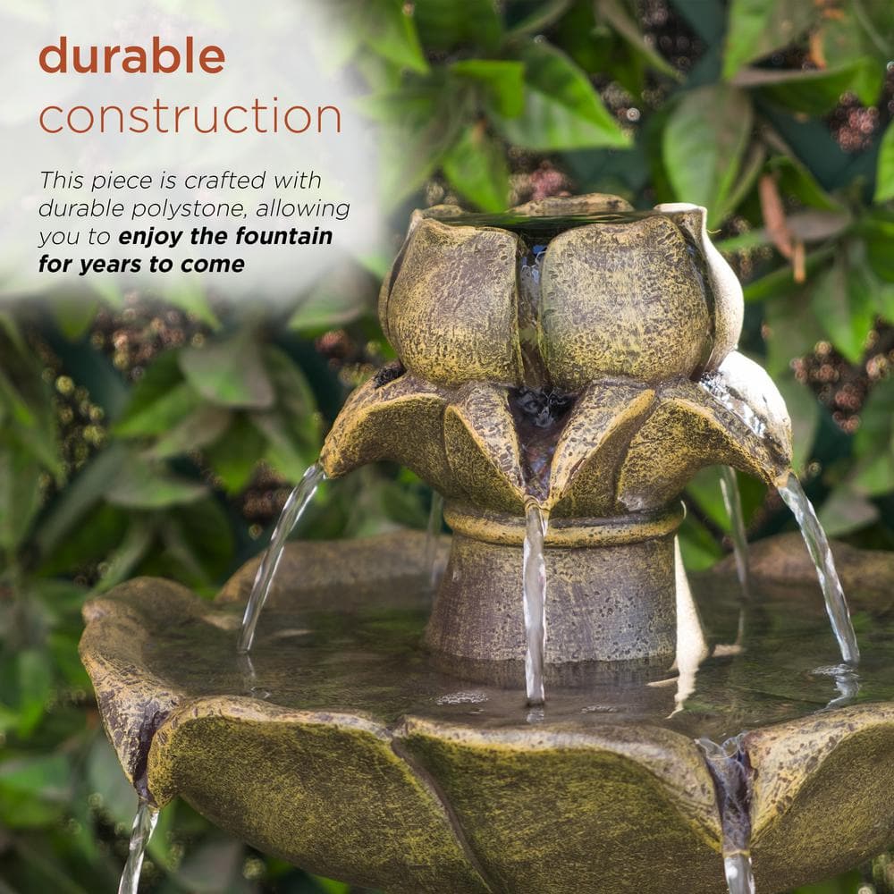 34" Tan Polyresin Solar Flower Style Tiered Fountain