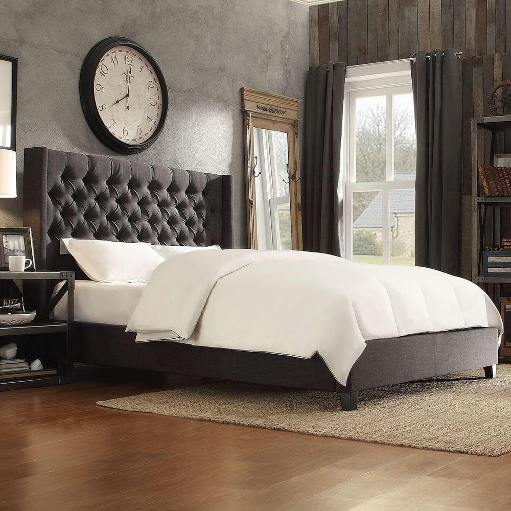 Homesullivan Wentworth Charcoal King, Gray Tufted King Bed