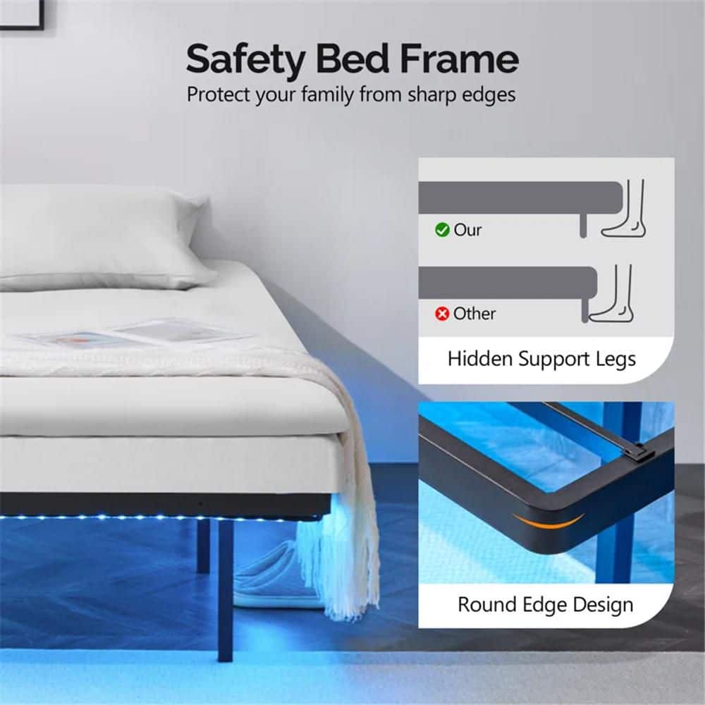 Black Queen Size Floating Bed Frame with Usb Charging Station/Led Light - thumbnail 7