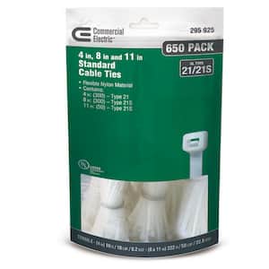 Commercial Electric 8-inch Releasable Cable Ties Nylon Material - White  (10-Pack)