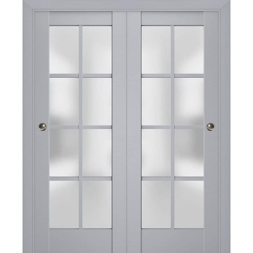 Assembly Required 64 in. x 96 in. 2 Panel Matte Grey Finished Solid Wood Sliding Door with Hardware price history on PriceWatchPro