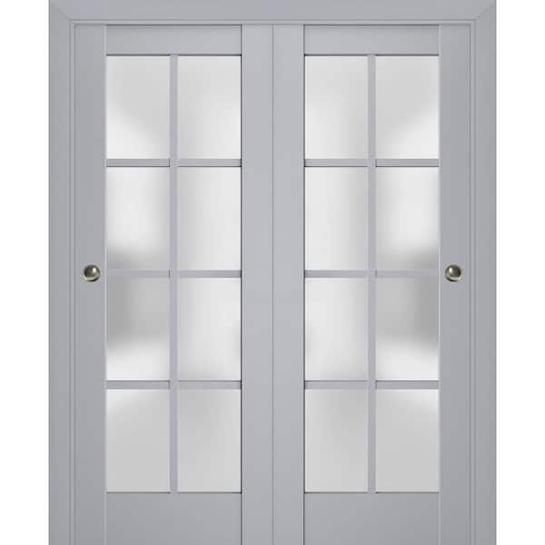 Sartodoors 84 in. x 84 in. 2 Panel Matte Grey Finished Solid Wood Sliding Door with Hardware