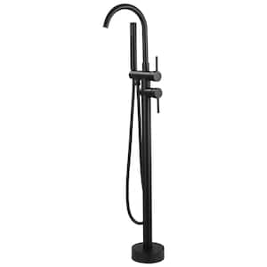 Waterfall Single-Handle Floor Mount Freestanding Tub Faucet Bathtub Filler with Hand Shower in. Matte Black