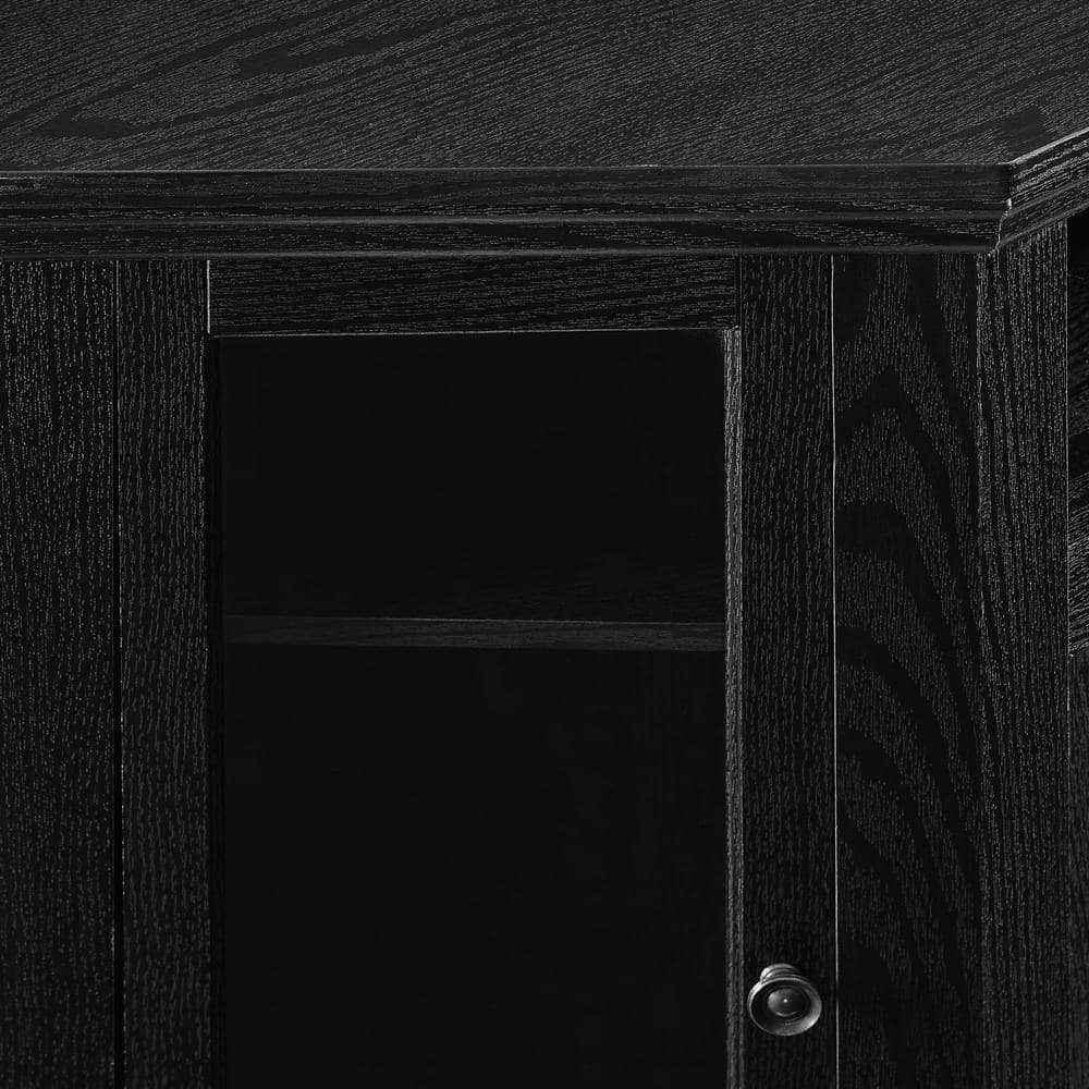 Black Corner TV Stand with Electric Fireplace and Cabinet