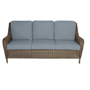 Cambridge Gray Wicker Outdoor Patio Sofa with Sunbrella Denim Blue Cushions