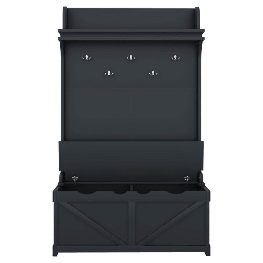 Boyel Living Dark Blue Hall Tree with Storage Bench, Entryway Bench with Drawer and 5 Hooks