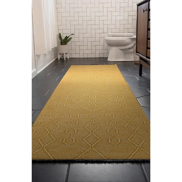 Alma Gold 2 ft. x 8 ft. Geometric Machine Washable Indoor Runner Rug