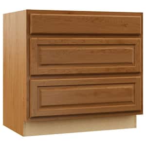 Hampton 36 in. W x 24 in. D x 34.5 in. H Assembled Drawer Base Kitchen Cabinet in Medium Oak with Full Extension Glides
