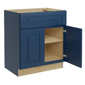 Grayson Mythic Blue Painted Plywood Shaker Assembled Base Kitchen Cabinet Soft Close 30 in W x 24 in D x 34.5 in H