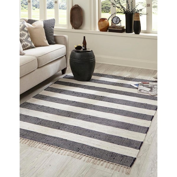 Chindi Rag Striped Navy Blue 10' 0 x 14' 1 Area Rug