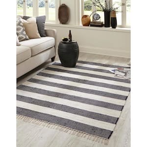 Chindi Rag Striped Navy Blue 3 ft. 1 in. x 5 ft. 1 in. Area Rug