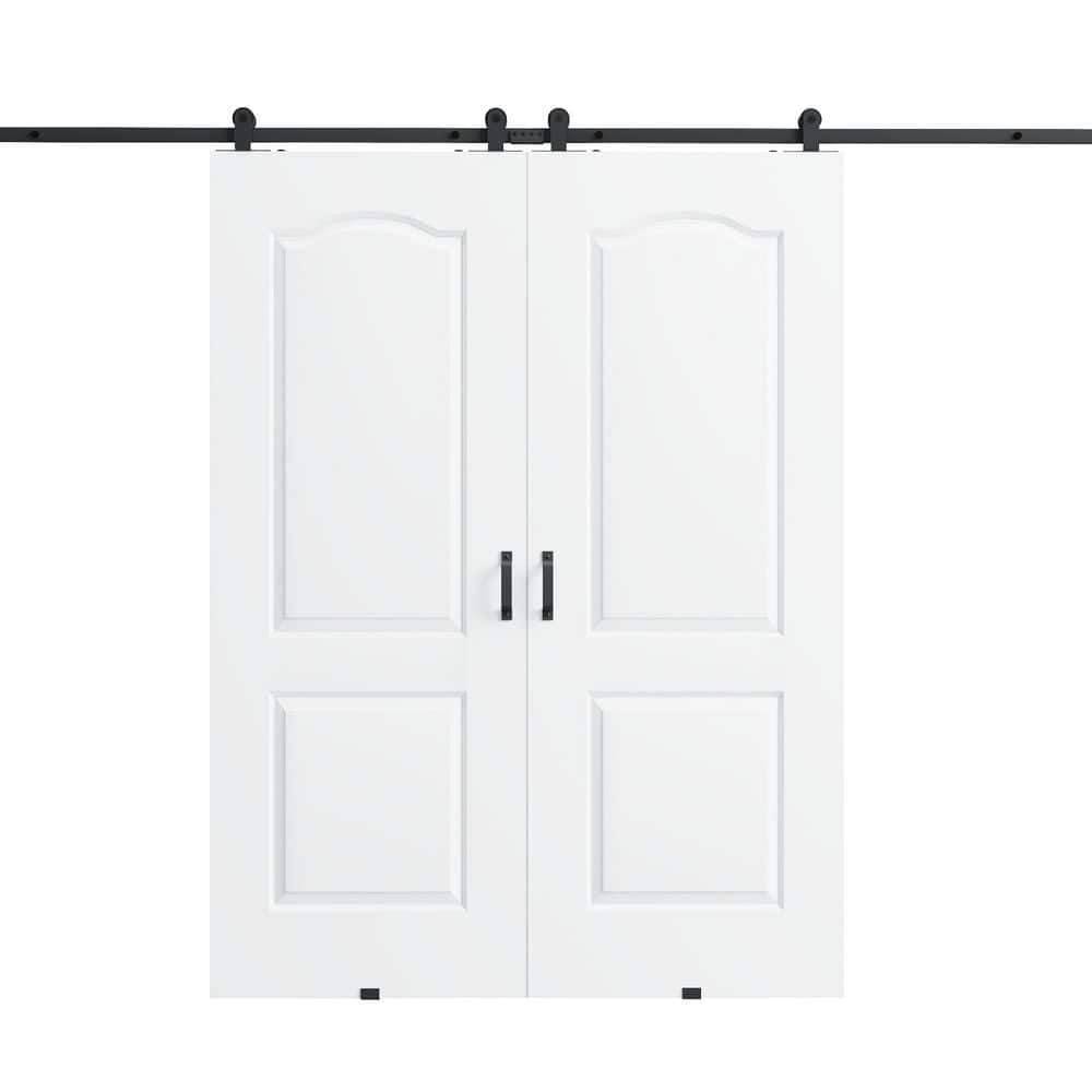 60 in. x 80 in. 2 Panel Top Mount White Primed Solid Core MDF Sliding Barn Door with Hardware Kit (T-Shape Hanger Set) price history on PriceWatchPro