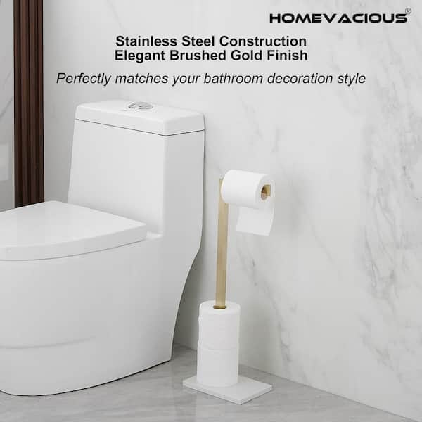Freestanding Stainless Steel Toilet Paper Holder with Marble Base Stand in Brushed Gold