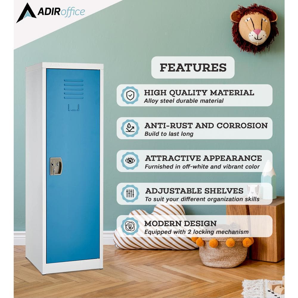 48" Blue and Off-White Steel Freestanding Locker with Adjustable Shelving
