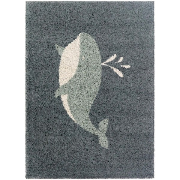 Saltaire Light Blue 4 ft. x 6 ft. Whale Motif Area Rug