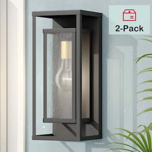 Montpelier 1-Light Hardwired 16 in. H Black Outdoor Sconce Dusk to Dawn Wall Lantern Sconce (2-Pack)