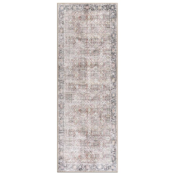World Rug Gallery Amber Olive  2 ft. 6 in. x 7 ft. Vintage Distressed Machine Washable Non Slip Runner Rug