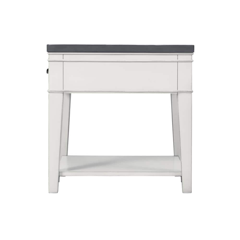 Coastal Casual Antique White and Grey Wooden End Table with Storage