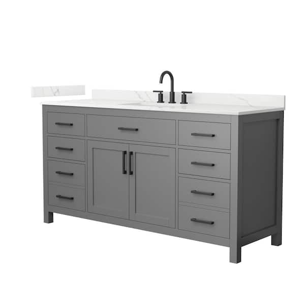 Wyndham Collection Beckett 66 in. Single Freestanding Dark Gray Bath Vanity with Giotto Quartz Top (Assembled)