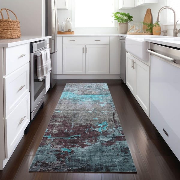 Chantille Machine Washable Indoor/Outdoor Abstract ACN1780 Teal 2 ft. 3 in. x 7 ft. 6 in. Runner Rug