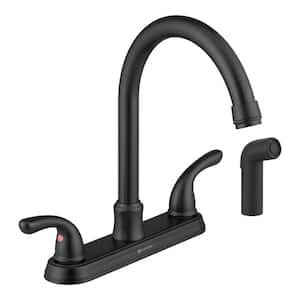 Builders Double-Handle Standard Kitchen Faucet with Side Sprayer in Matte Black