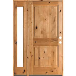 56 in. x 80 in. Rustic knotty alder Left-Hand/Inswing Clear Glass Clear Stain Wood Prehung Front Door with Left Sidelite