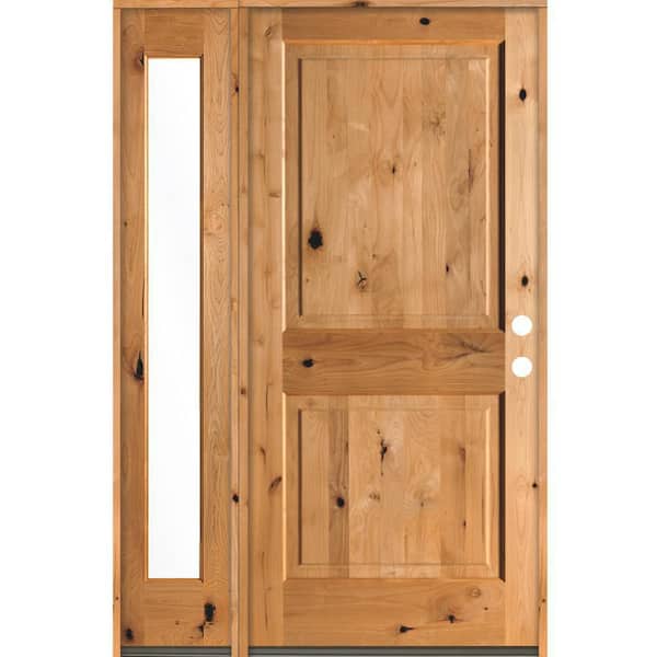 Krosswood Doors 56 in. x 80 in. Rustic knotty alder Left-Hand/Inswing Clear Glass Clear Stain Wood Prehung Front Door with Left Sidelite